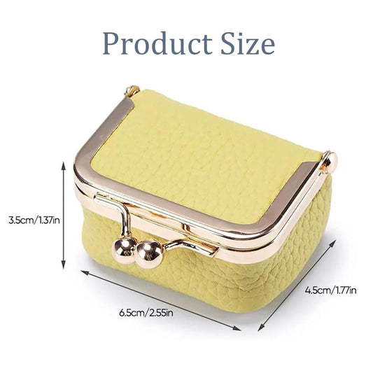 Genuine Leather Mini Jewelry Box, Portable Vintage-Inspired Genuine Leather Coin Purse Jewelry Case with Kiss Lock, Mini Travel Ring Box for Women for Earring/Ring/Necklace/Bracelet(Blue)