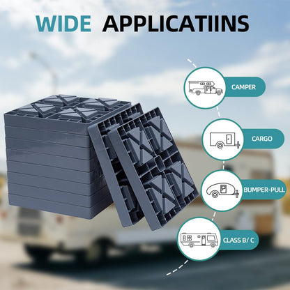 GarfatolRv Heavy Duty RV Leveling Blocks 10 Pack, Interlocking Camper Levelers with Non-Slip Surface, Stackable Jack Pads for RV, Trailer & Camper, Includes Carry Storage Bag, Gray