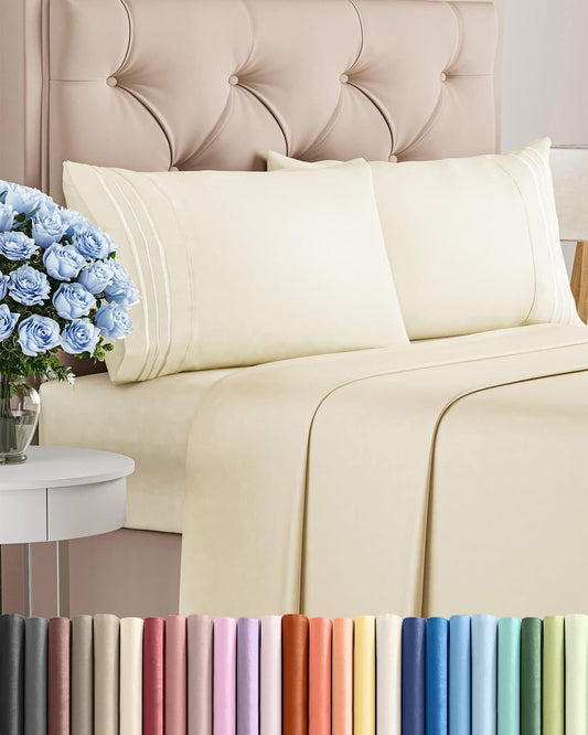 Full Size 4 Piece Sheet Set - Comfy Breathable & Cooling Sheets - Hotel Luxury Bed Sheets for Women & Men - Deep Pockets, Easy-Fit, Extra Soft & Wrinkle Free Sheets - Off White Oeko-Tex Bed Sheet Set