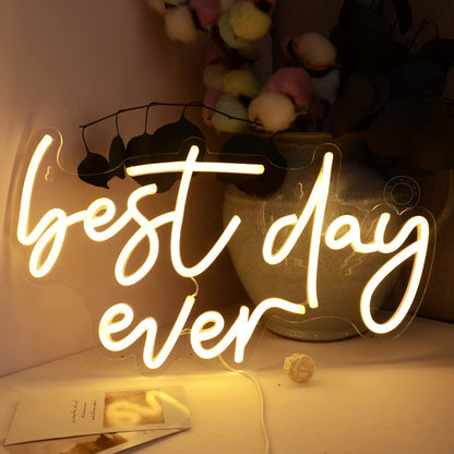 SYLHOME Best Day Ever LED Neon Light Up Sign USB Bedroom Living Room Bar Club Baby Cave Wall Decor Sign Wedding Birthday Anniversary Proposal Party Sign Christmas Gifts 15.8" X 9.1" 5V