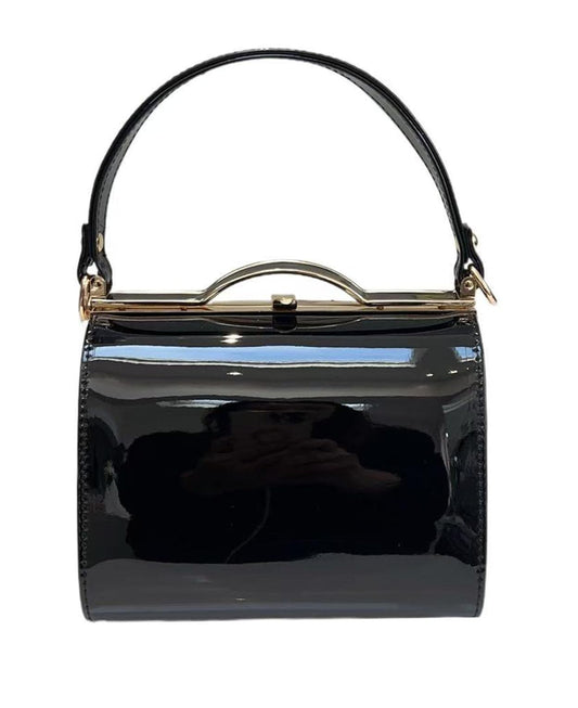 LeahWard Ladies Women's Chic Patent Top Handle Clutch Handbag Wedding Evening Bags (Black)
