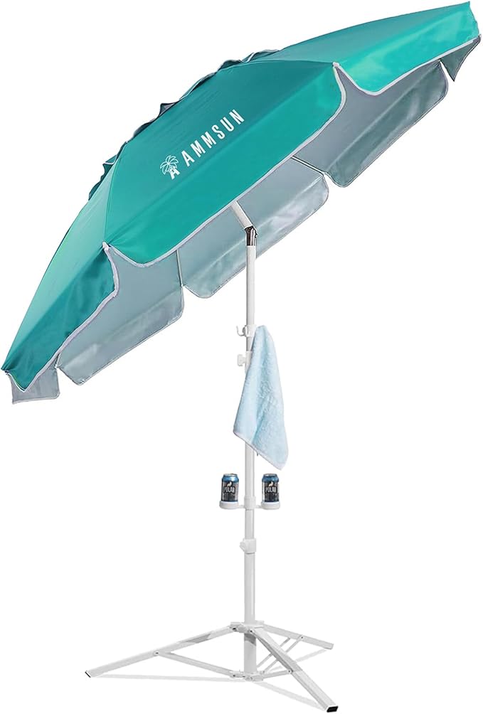 AMMSUN Shade Umbrella, Premium Portable Umbrella with Stand, 6.5ft Lightweight Free Standing Canopy for Sporting Games, Adjustable Instant Sun Protection and Easy to Carry, Turquoise