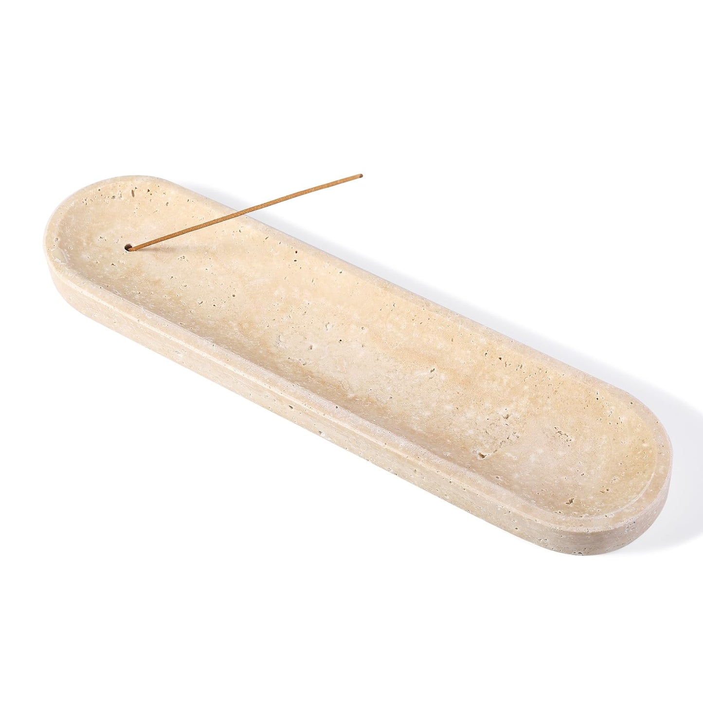 Koville Travertine Incense Holder, Incense Holder for Sticks, Long Incense Sticks Holder Ash Catcher for Meditation Yoga SPA, Natural Stone Incense Burner, Home Table Decor(Beige)