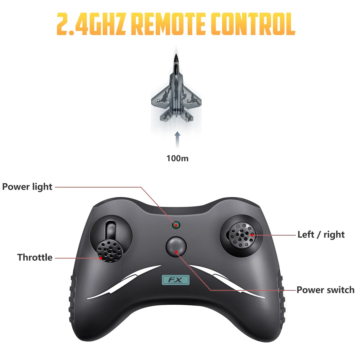 HAWK'S WORK 2 Channel Airplane, F-22 RC Plane Ready to Fly, 2.4 GHz Remote Control Airplane, Glider for Kids & Beginners