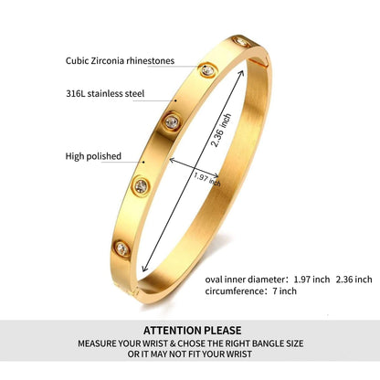 YCSLYW Women's Stainless Steel Bracelet Jewelry Crystal Bracelet With Cube Zircon Hinge Jewelry oval Bangle Christmas Valentines Birthday Gifts for Women (Love Gold)