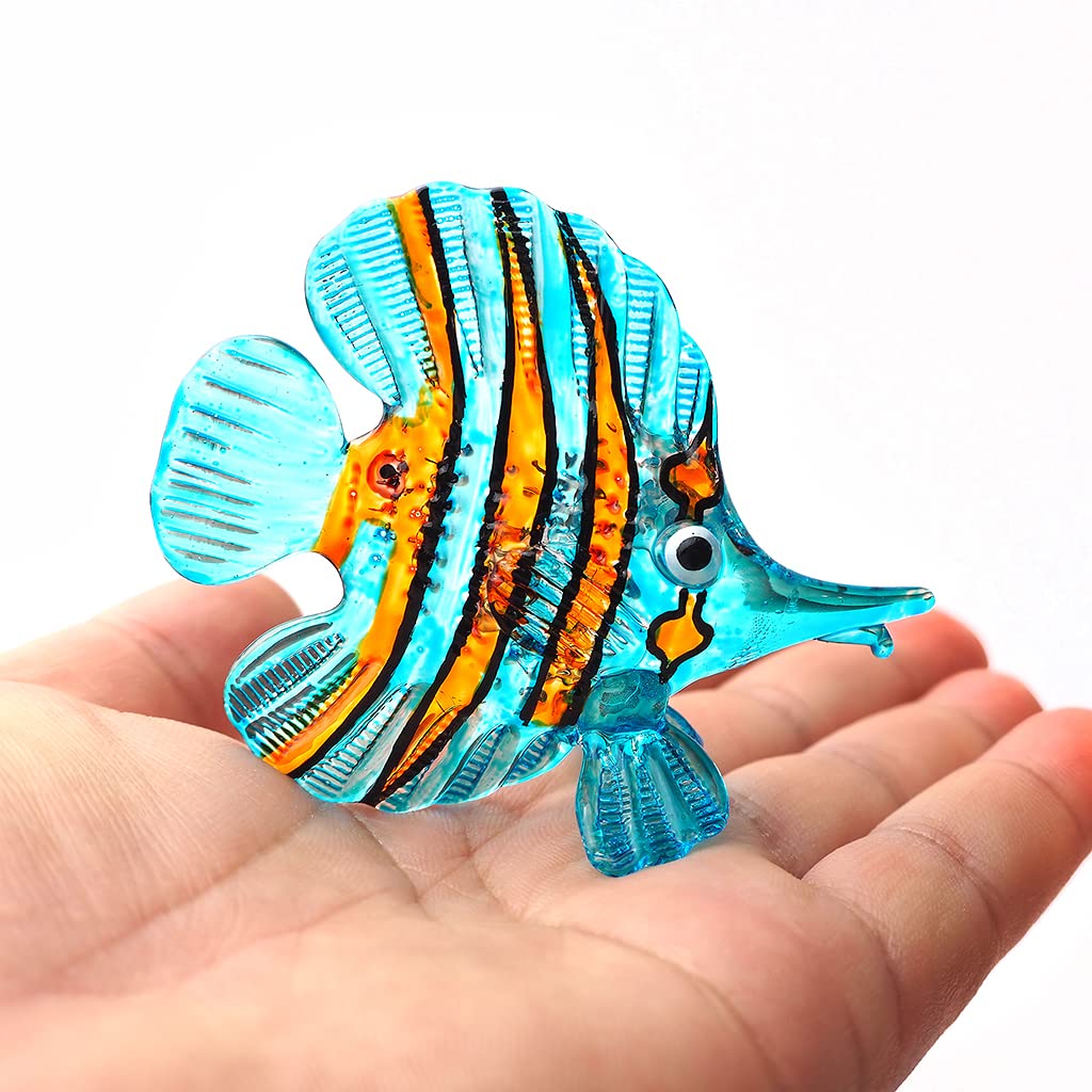 ZOOCRAFT Glass Fish Figurine Blue Aquarium Handicraft Miniature Hand Blown Collectibles