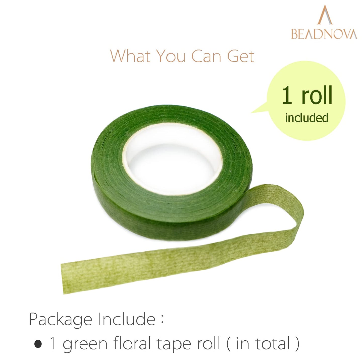 BEADNOVA Floral Tape 1/2inch Flower Tape Green Floral Tape for Bouquets Floral Arranging Stem Wrap Craft (Green, 30yards)