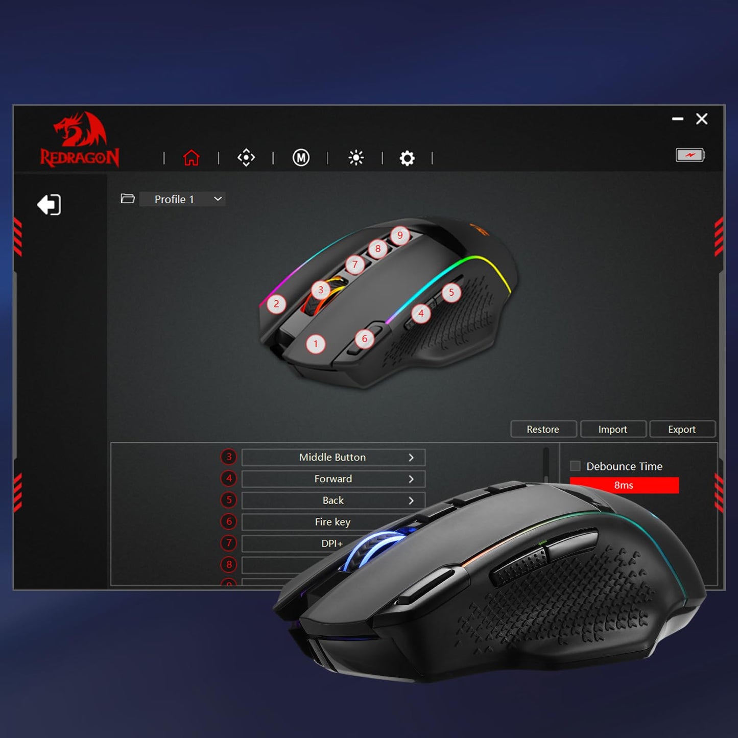 Redragon M810 Pro Wireless Gaming Mouse, 10000 DPI Wired/Wireless Gamer Mouse w/Rapid Fire Key, 8 Macro Buttons, 45-Hour Reliable Power Capacity and RGB Backlit for PC/Mac/Laptop