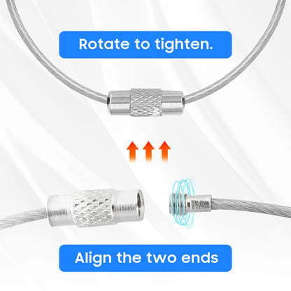 DFTOA-30 Pack 6 inch Extendable Wire Keychain Cable/Luggage Tags/Loops Holder/ID Tag Keeper, Silver Cable Key Ring