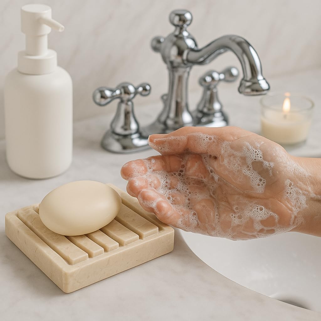 Creative Home Natural Champagne Marble Soap Dish, Beige, 5.2" x 4"