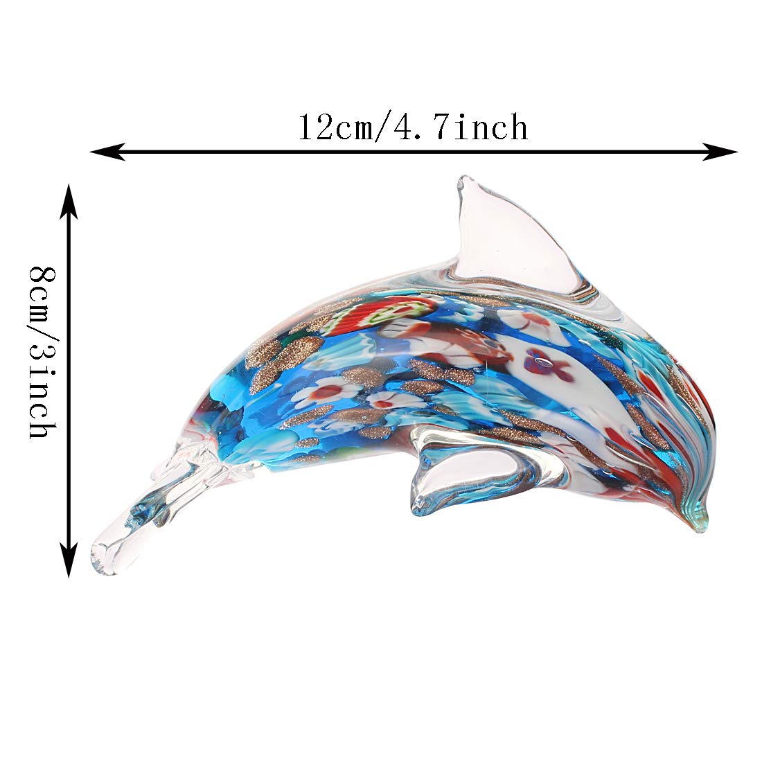 Quligeta Glass Dolphin Figurine Handmade Blown Sea Animal Sculpture Statue Paperweight Gift Collectible Home Desk Decoration Ornaments (Murano)