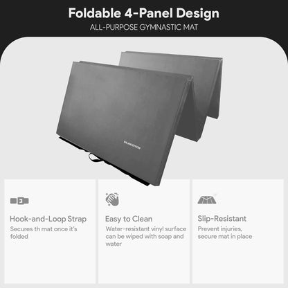 BalanceFrom 10x4 Feet 4-Panel Folding Gymnastics Mat – 2-Inch Thick Pad with Vinyl Surface and Carrying Handles for Tumbling, Yoga, Pilates, Home Workouts, and Martial Arts