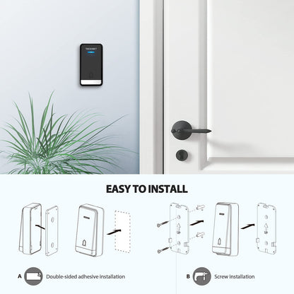 TECKNET Wireless Doorbell, Self-Powered Doorbell, 0-110db Plug-through Wireless Doorbell Ringer for Homes Classroom, IP66 Waterproof 1300ft Door Chime with Extra Socket, 60 Chimes, LED Light (White)