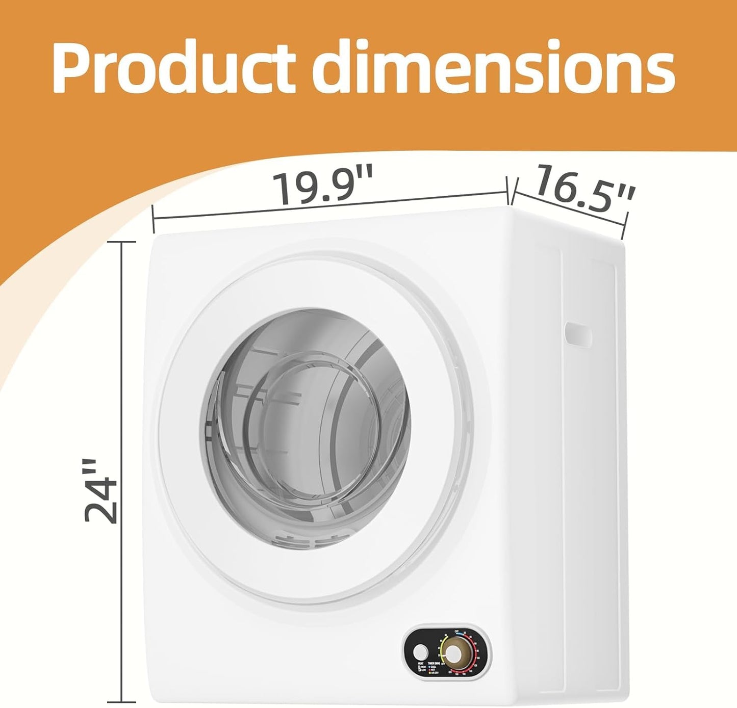 SUSTAINOVA Portable Dryer 1.5 cu. ft., 850W Powerful Clothes Dryer Compact Electric Dryer with Stainless Steel Tub, Electric Machine for Small Space, Apartments, Hostels, RVs - White