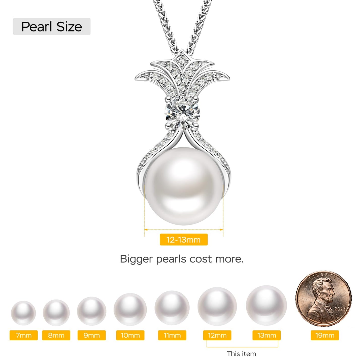 Pearl Necklaces for Women, Anniversary Birthday Gifts for Wife, Mom, Dauhter, Girlfriend, Grandma (White 12-13mm)