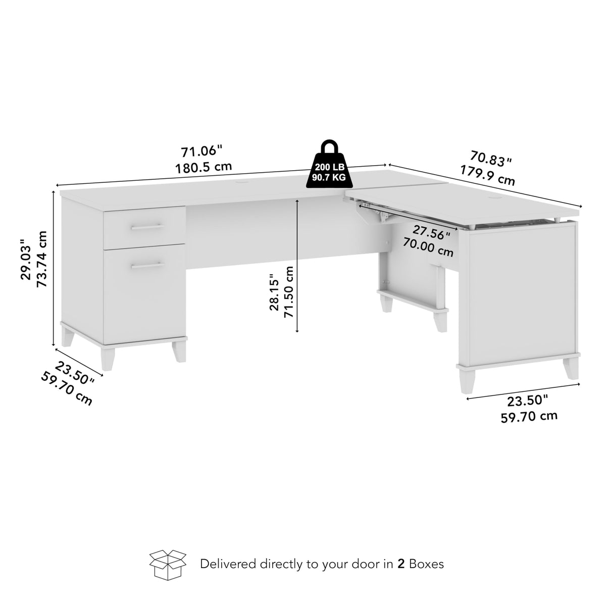 Bush Furniture Somerset 72W 3 Position Sit to Stand L Shaped Desk in Ash Gray