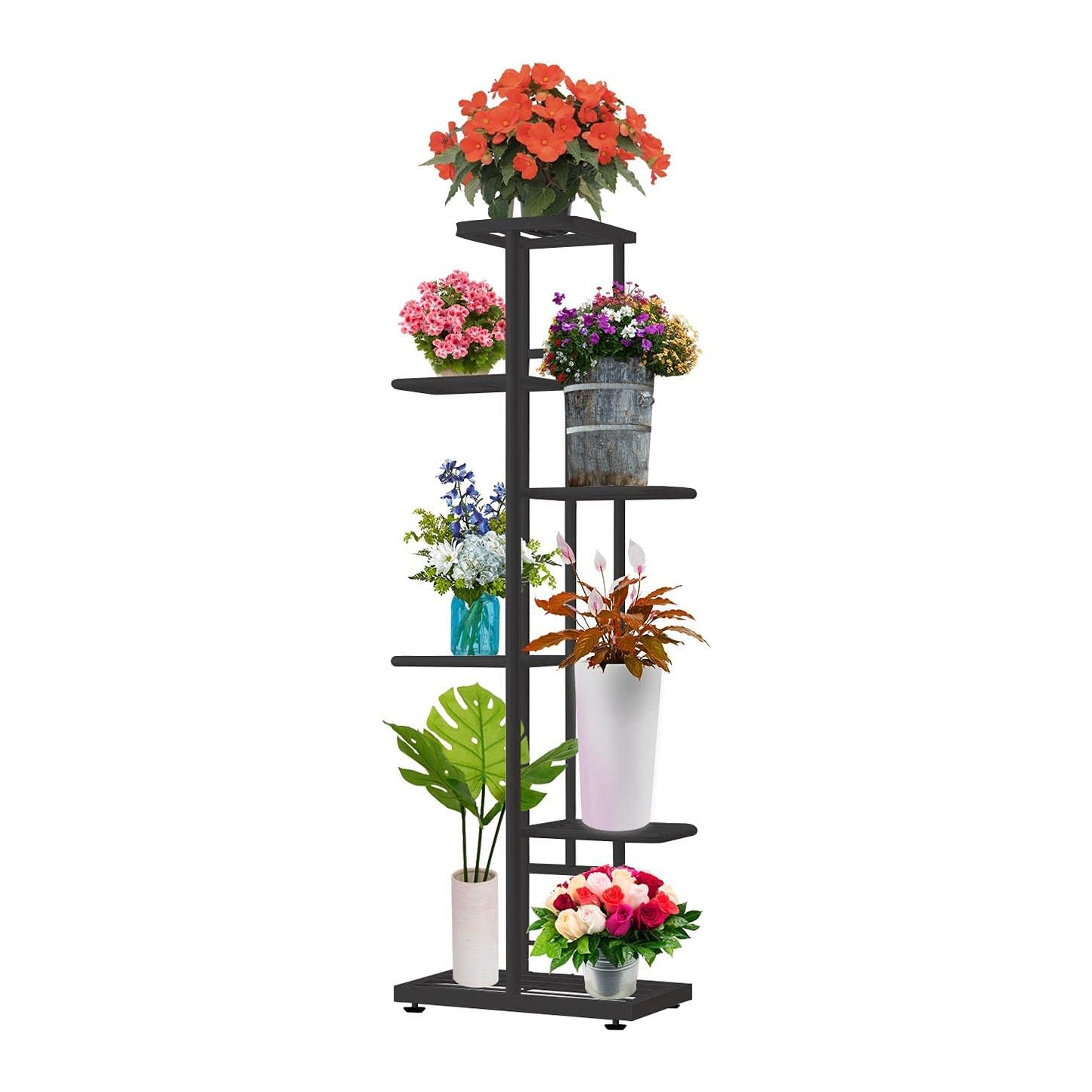 MTB Garden 6 Tier Metal Plant Stand for Indoor Outdoor Flower Pot Display Planter Shelf, Charcoal Grey