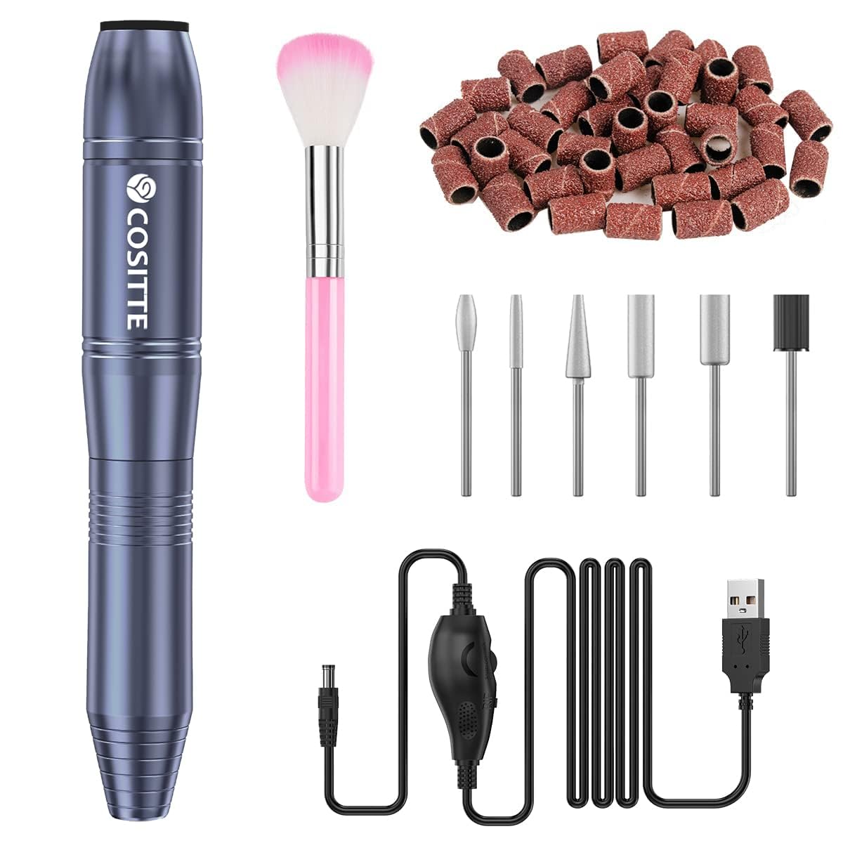 Electric Nail Drill,USB Electric Nail Drill Machine for Acrylic Nail Kit,Portable Electric Nail File Polishing Tool Manicure Pedicure Kit Efile Nail Supplies for Home Salon,Pink
