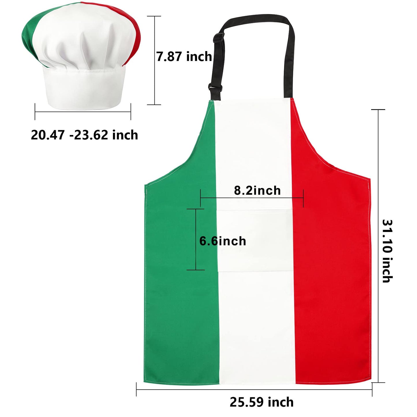 SATINIOR Chef Hat and Apron Italian Gifts for Cooking Baking Fabric Adjustable Chef Apron with Pocket for Christmas Italy Flag Kitchen Gifts Women Men