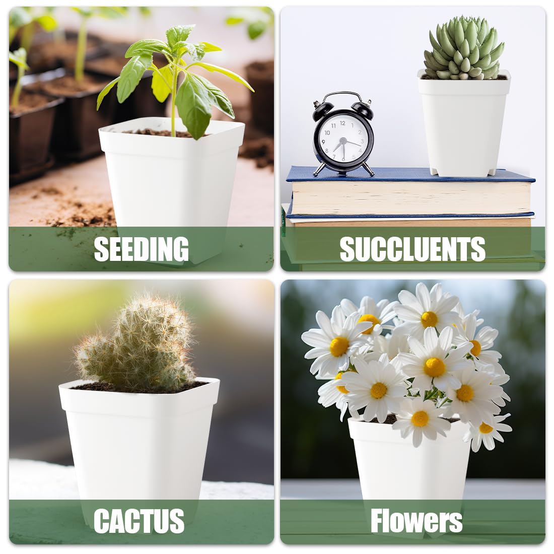120 Pcs Nursery Pots 3.5 Inch, Plastic Seed Starting Pot with Drainage Holes, Small Sturdy Seedling pots for Planting, Cuttings (White)