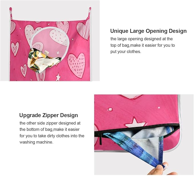 Hot Pink Hearts Stars Hanging Laundry Hamper Door Hampers Bag Basket