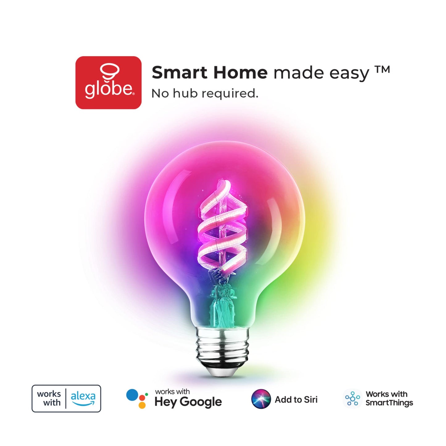 GLOBE Electric 34919 Wi-Fi Smart 5.5W (60W Equivalent) Straight Filament Tunable White Amber Glass LED Light Bulb, No Hub Required, Voice Activated, 2000K - 5000K, Vintage Edison Style, 500 Lumns