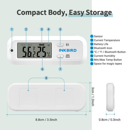Inkbird ITH-10 Digital Thermometer and Hygrometer Temperature Humidity Monitor Humidor Guitar Ukulele Mason Jar.