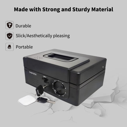 Winstinct Cash Box with lock, with Tracking & Dual Lock System,money box with cash tray, lock safe with key, money-saving storage bag for Home,Office,business (Black)