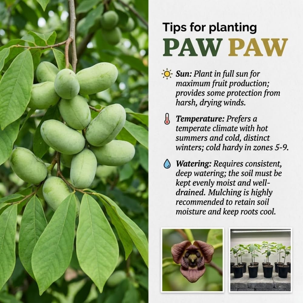 Pawpaw Tree Live Plant, Paw Paw Tree, Hardy Asimina Triloba Paw Paw Plant, Bareroots 12-18 Inches Tall for Outdoor Planting