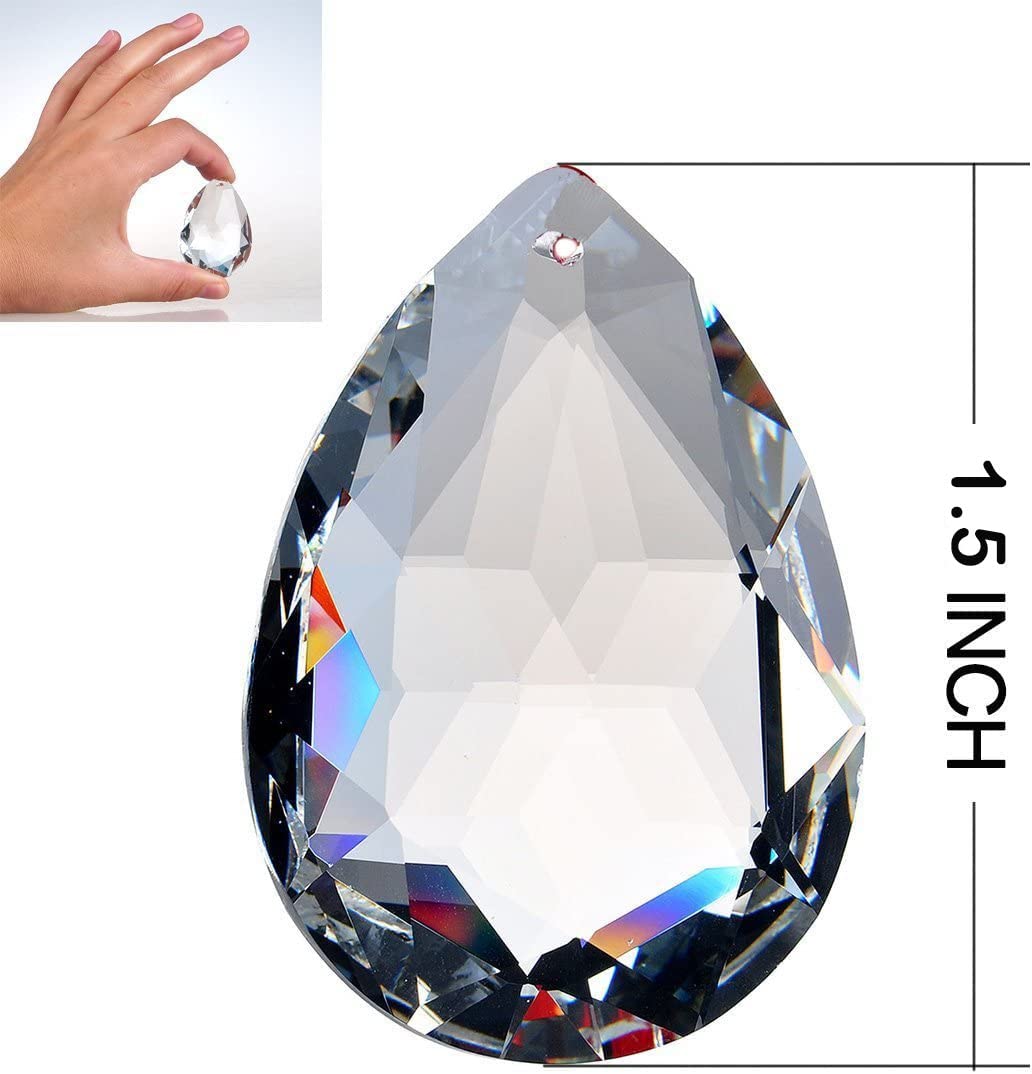 LoveUnited 10pcs Crystal Pendants 1.5"/38mm Crystal Suncatcher - Hanging Crystals Prisms for Windows, FengShui, Hanging Ornament for Decoration, Chandelier Crystals Replacement (Teardrop)