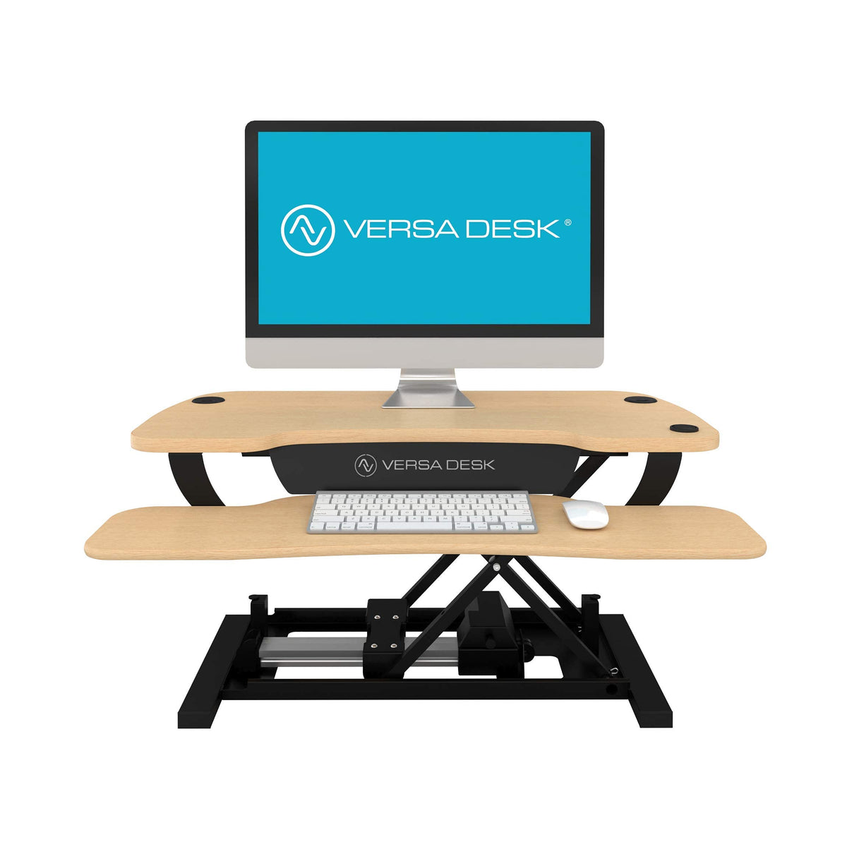 VERSADESK PowerPro 36” x 24” Standing Desk Converter | 36 Inch Electric Height Adjustable Sit to Stand Desk Riser w/Keyboard Tray & USB Hub - Ergonomic Workstation for Home & Office, Maple