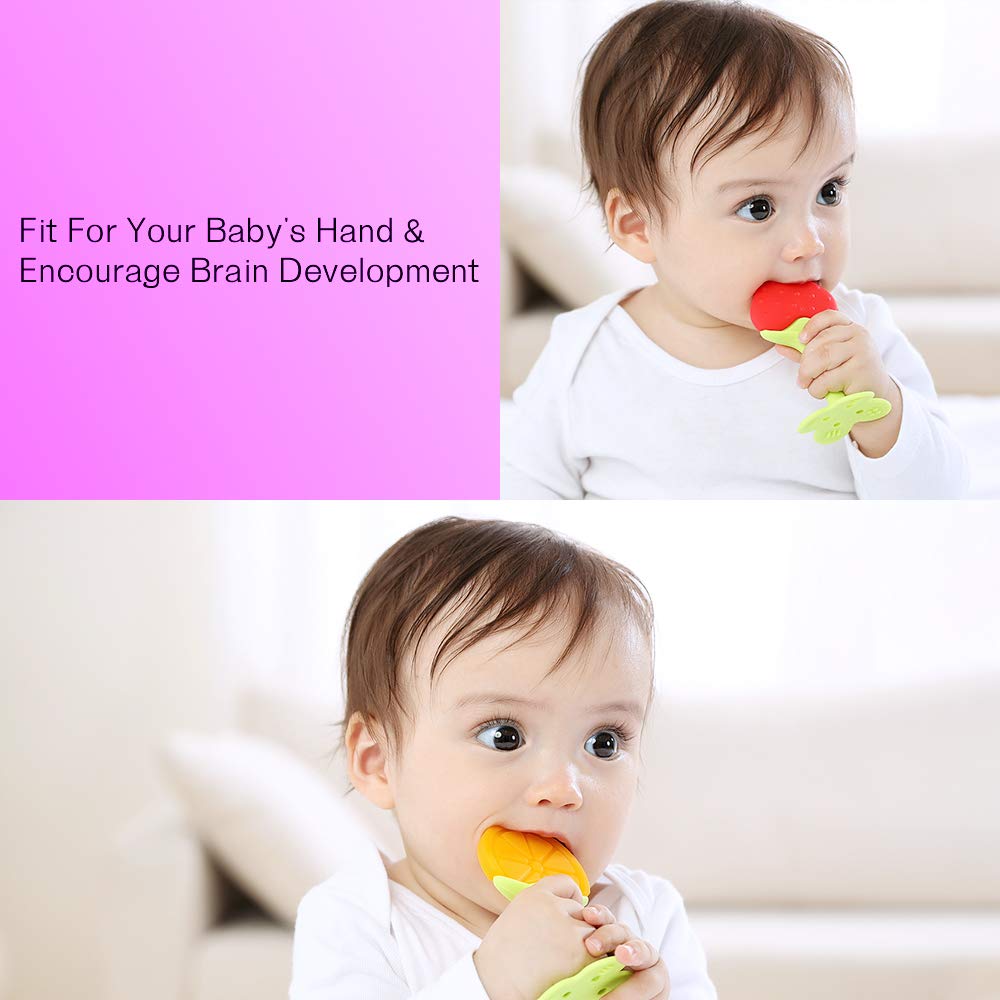Teething Mittens for Baby (2 Pack) with Baby Teething Toys (3 Pack), Self Soothing Pain Relief Mitt, Silicone Teethers, BPA-Free, Natural Organic Freezer Safe for Infants and Toddlers
