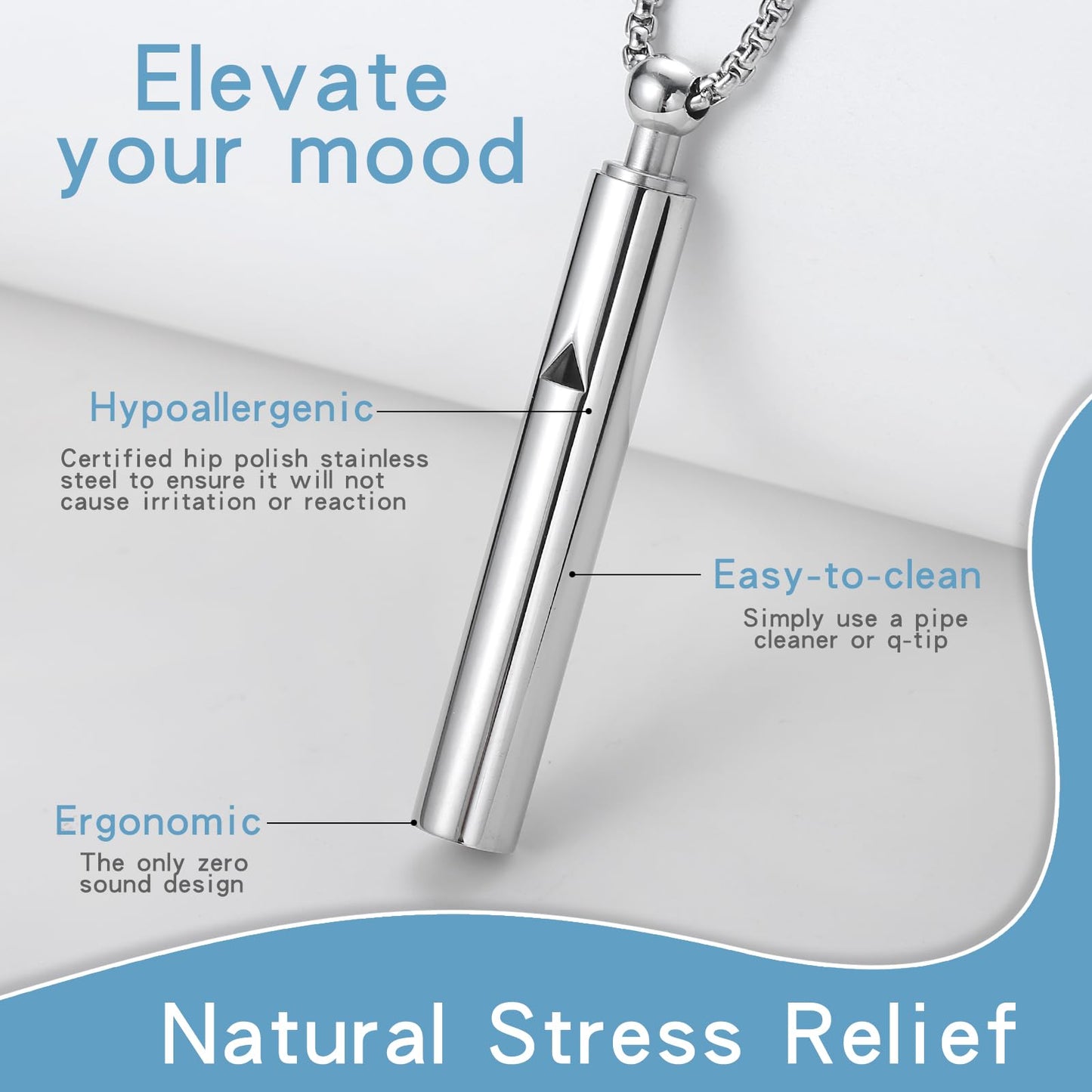 Anxiety Breathe Easy Necklace Mindfulness Breathing Necklace Breathlace Stainless Steel Pendant for Natural Calm & Stress Relief (Steel+Rose Gold T)