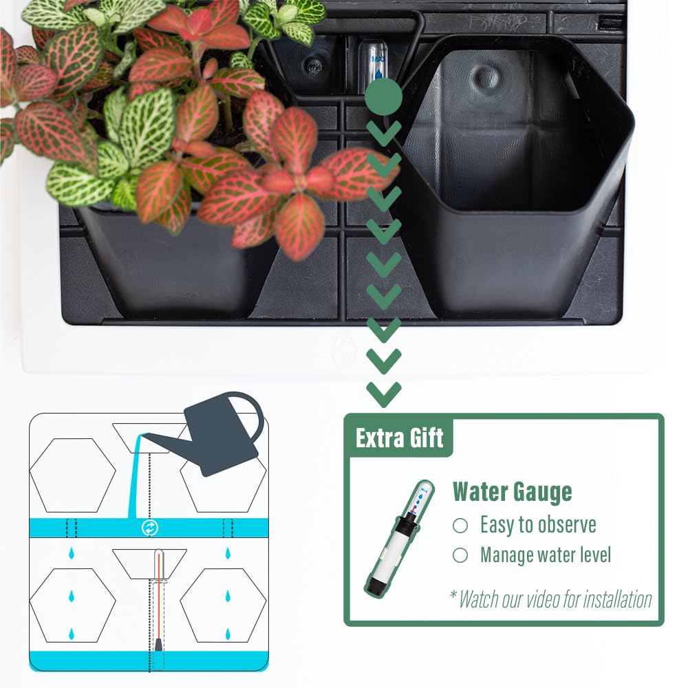 Inspiration Jungle Self Watering Wall Planter with 4 Pots - Easy to Create Indoor Living Wall for Home, Office and Shop Front - Includes Water Gauge (White)