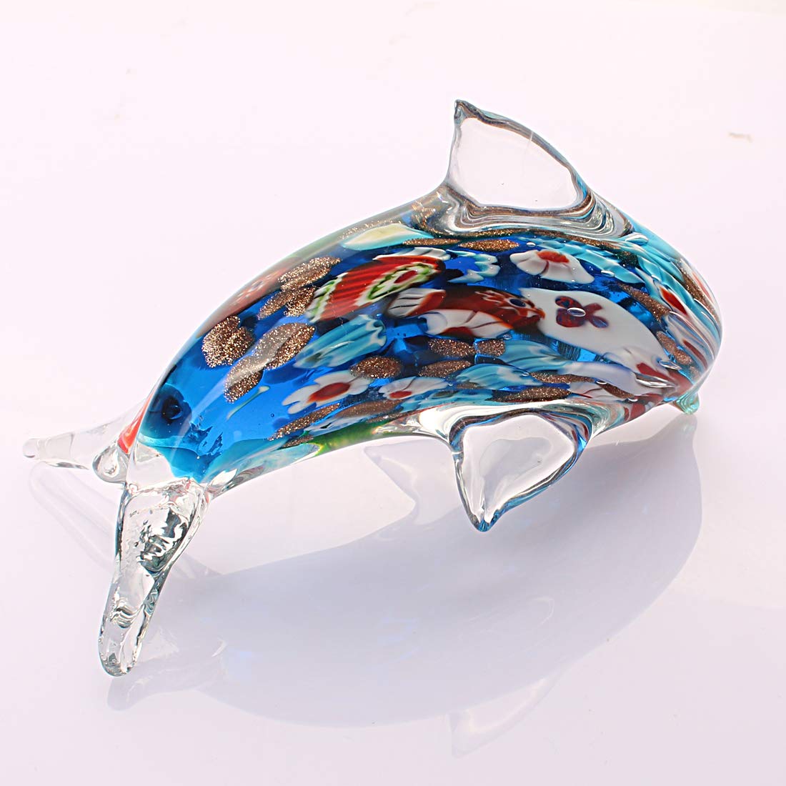 Quligeta Glass Dolphin Figurine Handmade Blown Sea Animal Sculpture Statue Paperweight Gift Collectible Home Desk Decoration Ornaments (Murano)