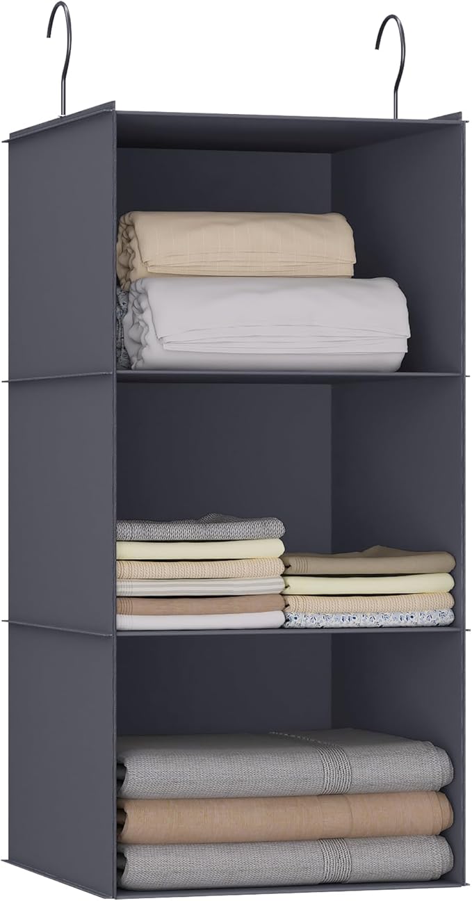 Hanging Closet Organizer and Storage 3-Shelf, Easy Mount Foldable Hanging