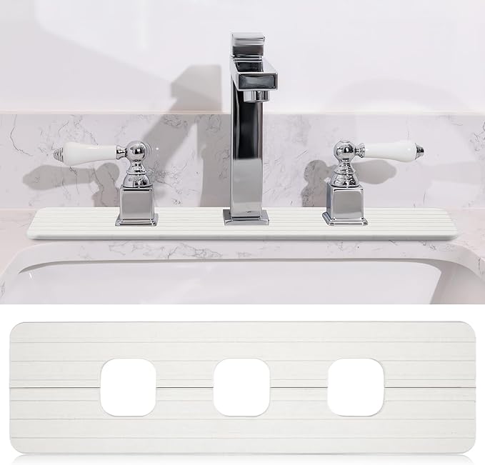 3 Square Hole White Faucet Mat for Kitchen Sink Bathroom 16.14" x 4.49" Kitchen