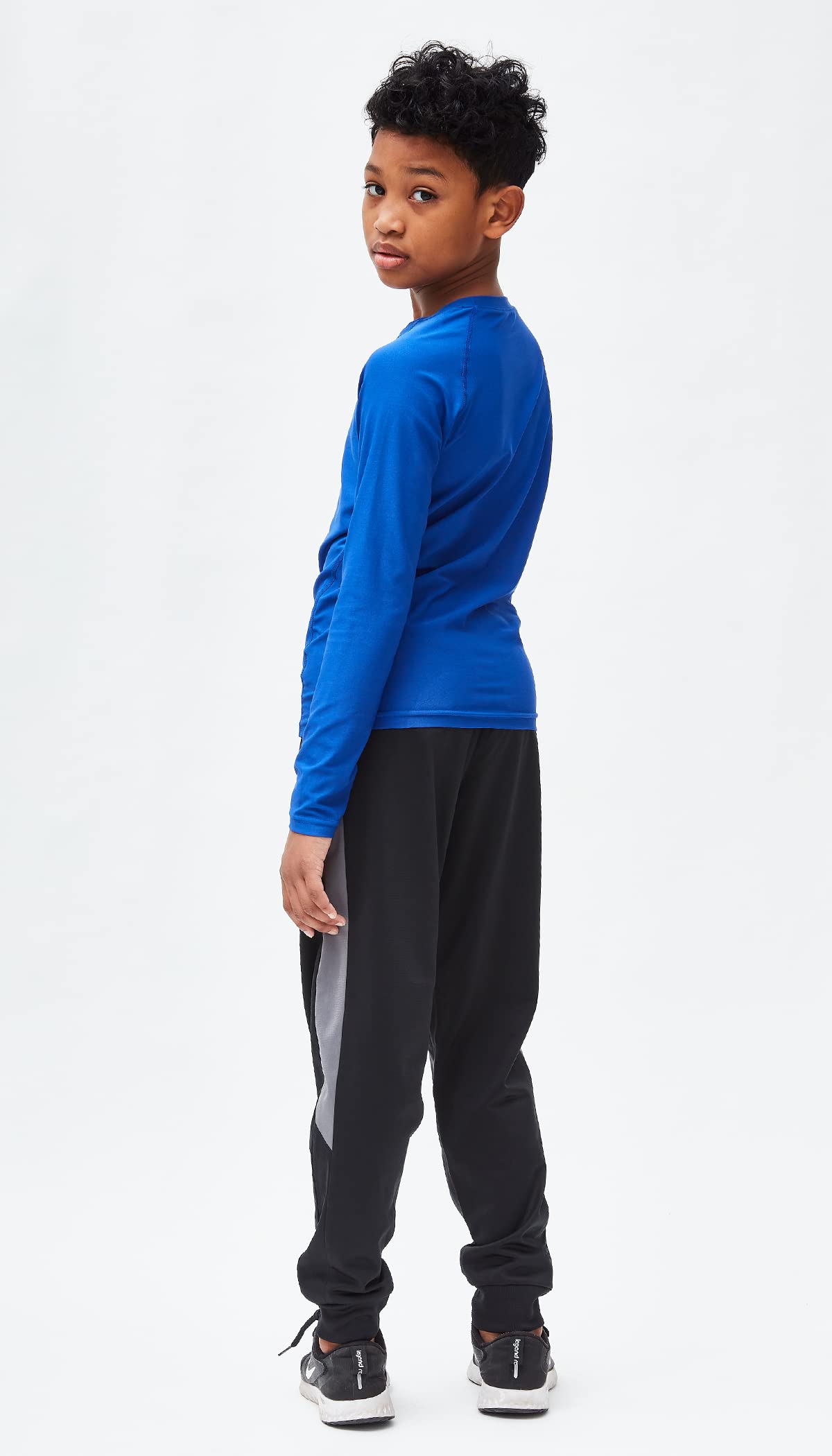 DEVOPS Youth Boys 3-Pack Compression Athletic Performance Baselayer Long Sleeve Shirts (X-Small, Black/Blue/Orange)