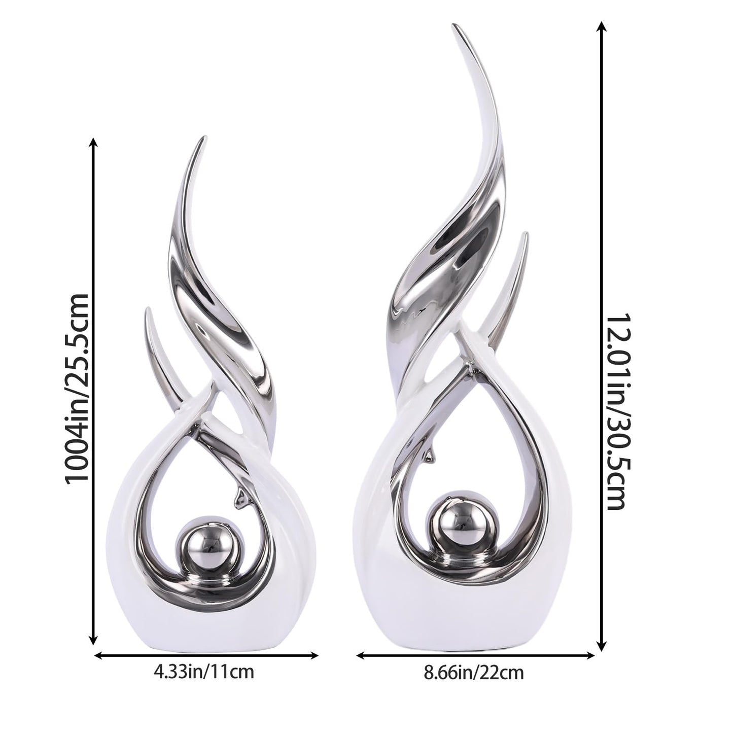DOVDOV 2-Piece Abstract White and Silver Home Decor, Ceramic Abstract Sculptures, Modern Art Pieces, Suitable for Room Coffee Tables, Office Bookshelves, Dining Table Centers, entryway Decor.