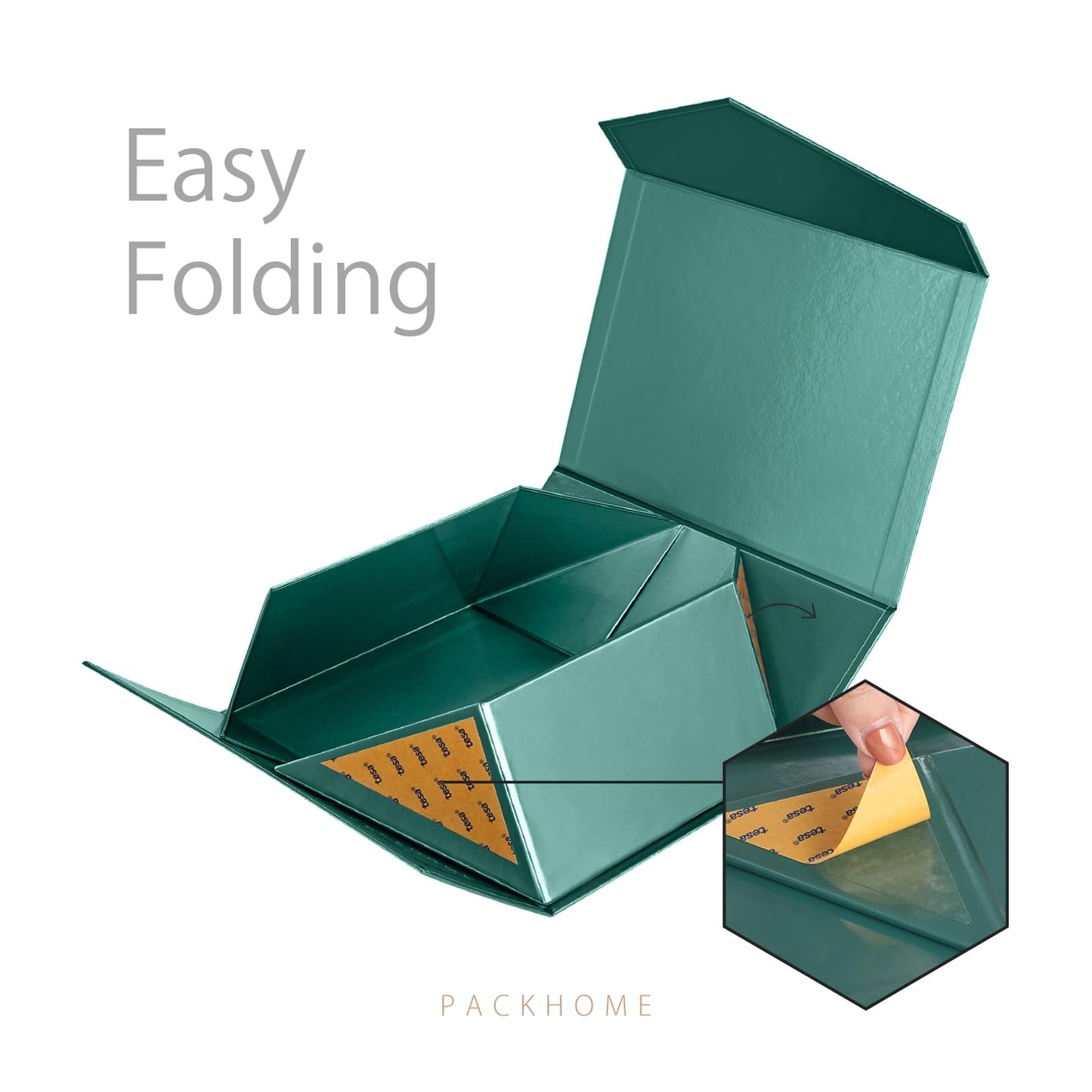 PACKHOME 6 Gift Boxes 9x6.5x3.8 Inches, Rectangle Collapsible Boxes with Magnetic Lids for Xmas Gift Packaging (Glossy Dark Green)