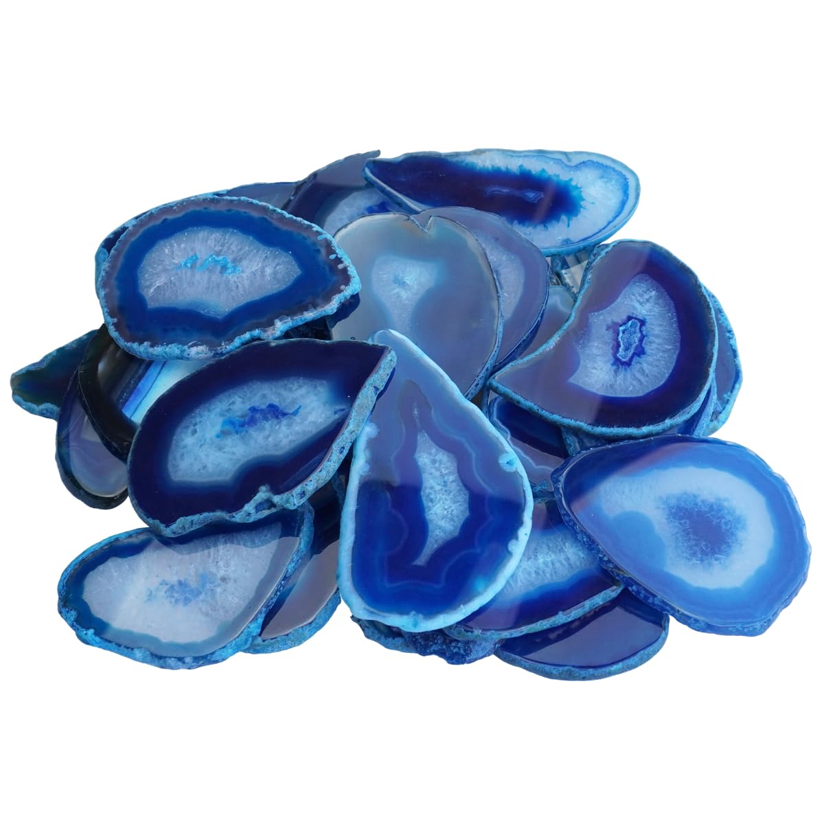 Sisamn 15pcs Blue Polished Agate Slices, Geode Slices Bulk for Light Table, Table Place Cards,Jewelry Making, Crafts, Home Decor, 1.18-2.56 Inches Length (Non-Drilled)