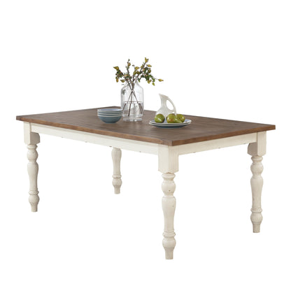 Prato Two-Tone Finish Wood Dining Table, Antique White and Distressed Oak