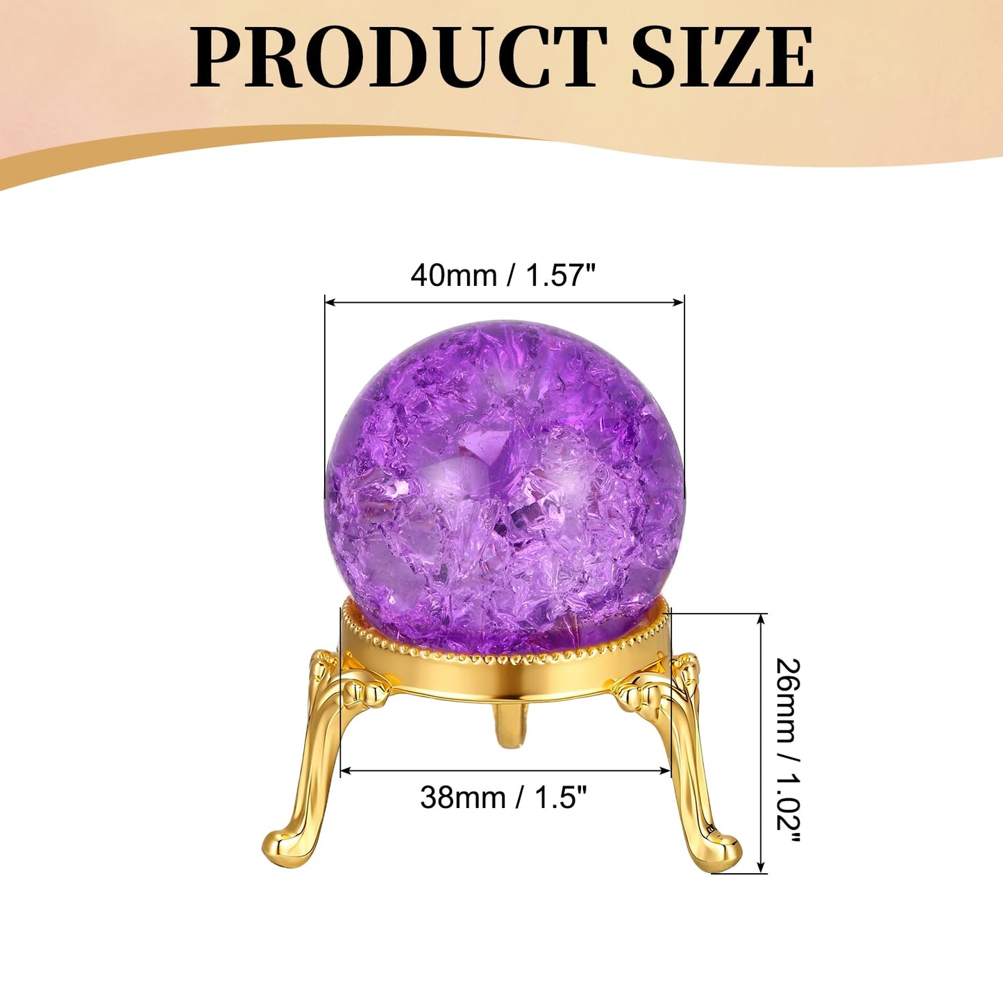 PATIKIL Crystal Ball 40mm, Ice Cracked Glass Ball with Metal Stand, Decorative Crystal Sphere Glass Paperweight for Home Office Table Decor, Purple/Gold