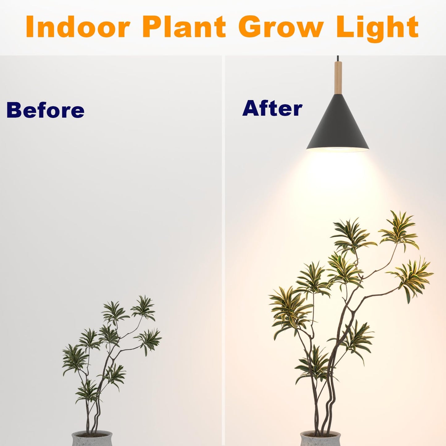 Hanging Grow Lights for Indoor Plants, 20W Full Spectrum Plant Lamp with Timer, Adjustable Height, Wall-Mounted 3000K Growlight with 14.5 ft Power Cord, for Greenhouse, Garden, Large Plants (Black)
