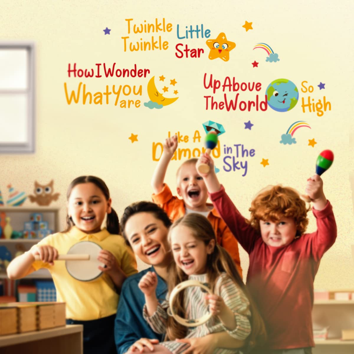 DEKOSH Baby Nursery Decor with Twinkle Twinkle Little Star Rhyme Wall Decal Set Peel and Stick Kids Wall Stickers for Playroom Classroom Children Bedroom