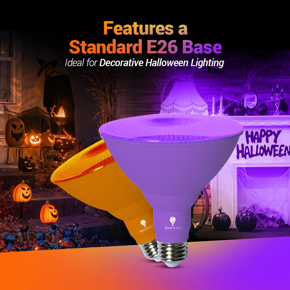 Bluex Bulbs 6 Pack LED Par38 Flood Purple Orange Light Bulb - 18W (120Watt Equivalent) - Dimmable - E26 LED Lights, Party Decoration,Home Lighting, Holiday Halloween Orange Purple Flood Lights Bulbs