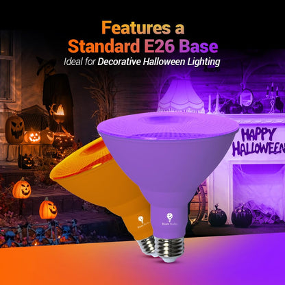 Bluex Bulbs 6 Pack LED Par38 Flood Purple Orange Light Bulb - 18W (120Watt Equivalent) - Dimmable - E26 LED Lights, Party Decoration,Home Lighting, Holiday Halloween Orange Purple Flood Lights Bulbs