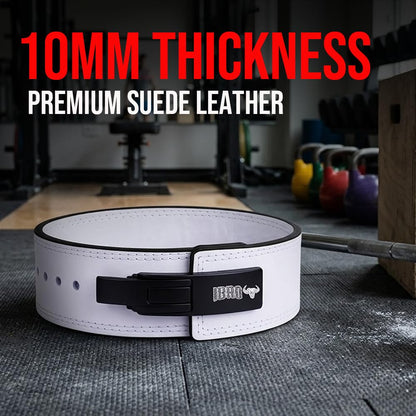 IBRO Powerlifting Lever Gym Belt ? Power 10MM Extreme Heavy Duty Genuine Leather Belts - Squats Deadlifts Bodybuilding Weight Lifting IPF Power Lifting Strongman for Men 10mm AllWhite M