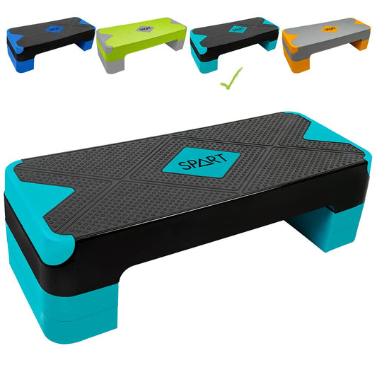 SPART Adjustable Workout Aerobic Stepper, Aerobic Exercise Step Platform with 4 Risers, 3 Levels Adjust 4" - 6" - 8", 26.77" Trainer Stepper with Non-Slip Surface for Home Gym & Extra Risers Options