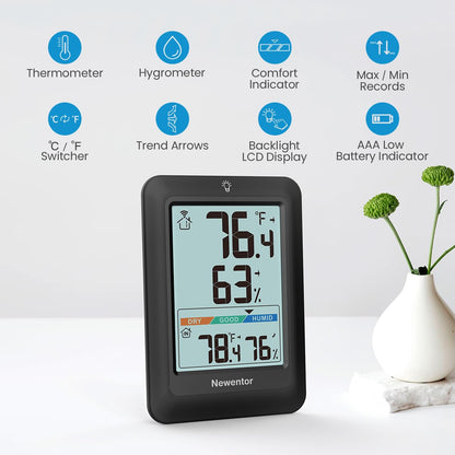 Newentor Indoor Outdoor Thermometer Wireless, Weather Stations Wireless Indoor Outdoor, Outdoor Thermometers for Patio House, Black with 1 Sensor